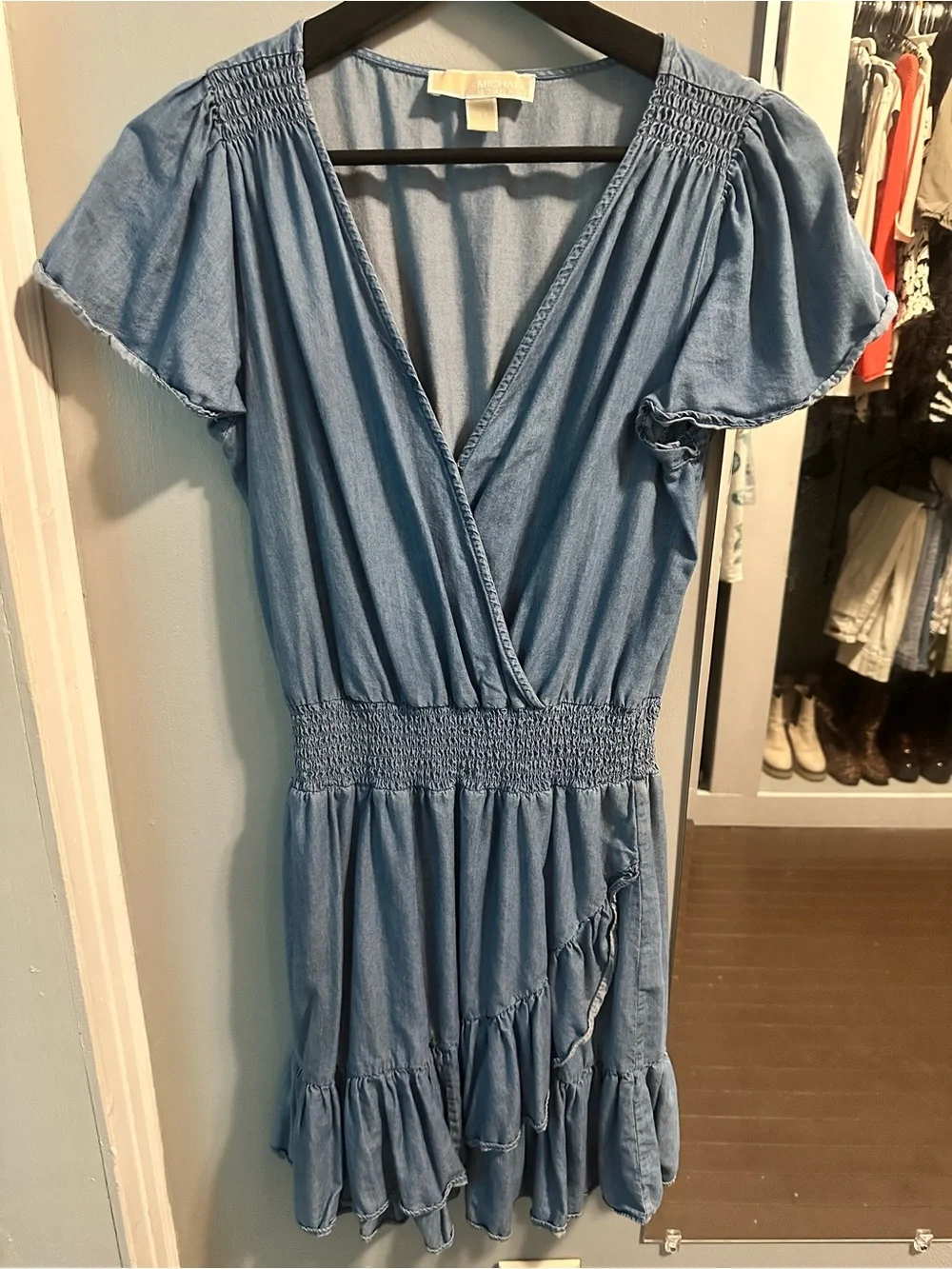 Michael Kors Light Blue Denim-Style Wrap Mini Dress XS